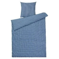 Juna Bæk & Bølge Bettwäsche 150x210 + 50x60 Cm, Dunkelblau / Weiß