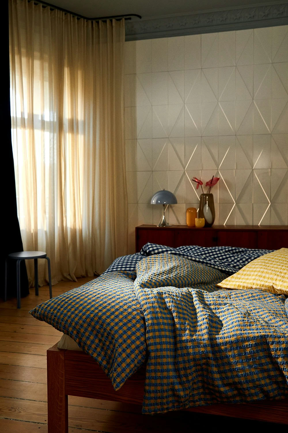 Juna Bæk & Bølge Bettbezug-Set 200x220 + 60x63 Cm, Blau/Ochre – Bild 4