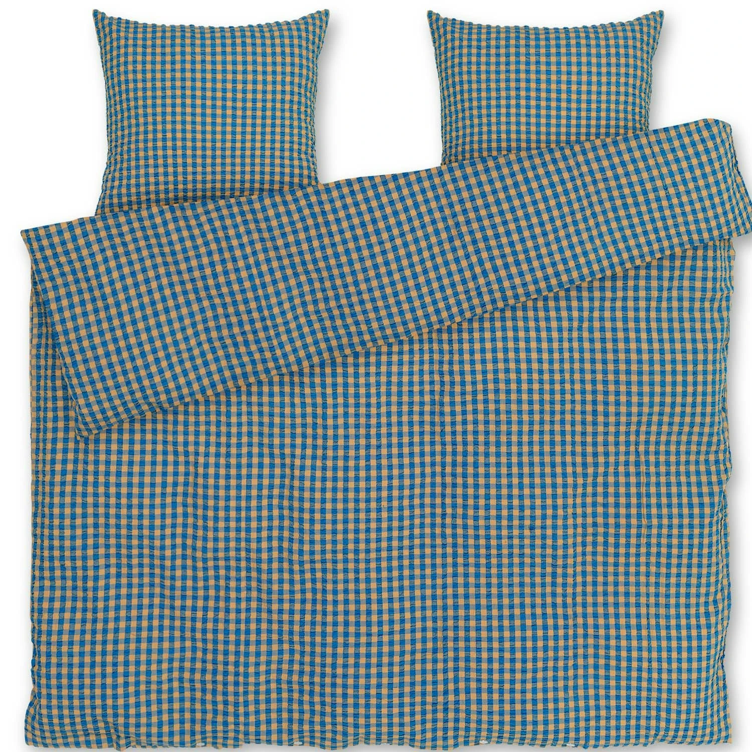 Juna Bæk & Bølge Bettbezug-Set 200x220 + 60x63 Cm, Blau/Ochre