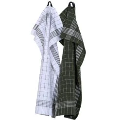 Astrid Geschirrtuch 2-er Set 50x70 Cm, Olivgrün/Weiß