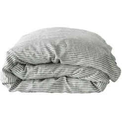 Gestreifter Bettdeckenbezug Leinen Grau/Weiß, 240x220 Cm